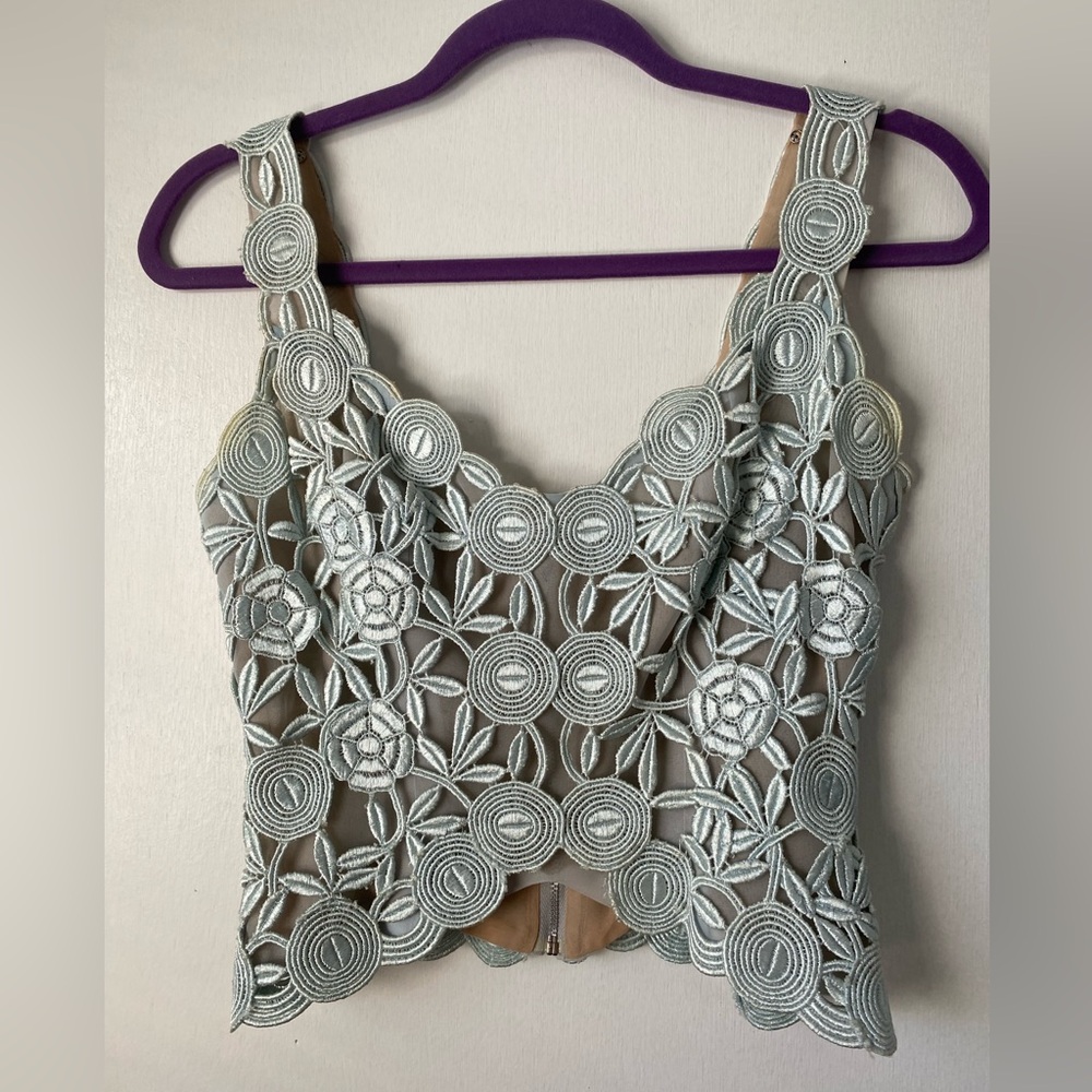 Cool lace vintage light blue custom handmade crop top